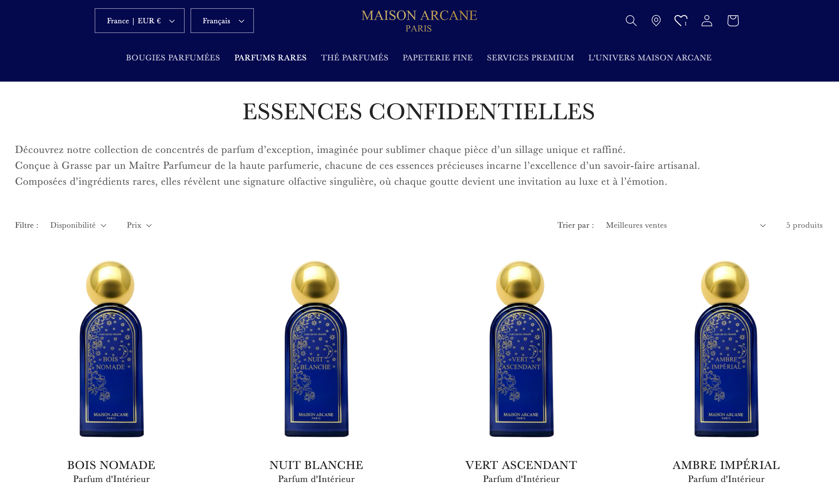 page site internet page parfum d'intérieur de Maison Arcane pour article blog
