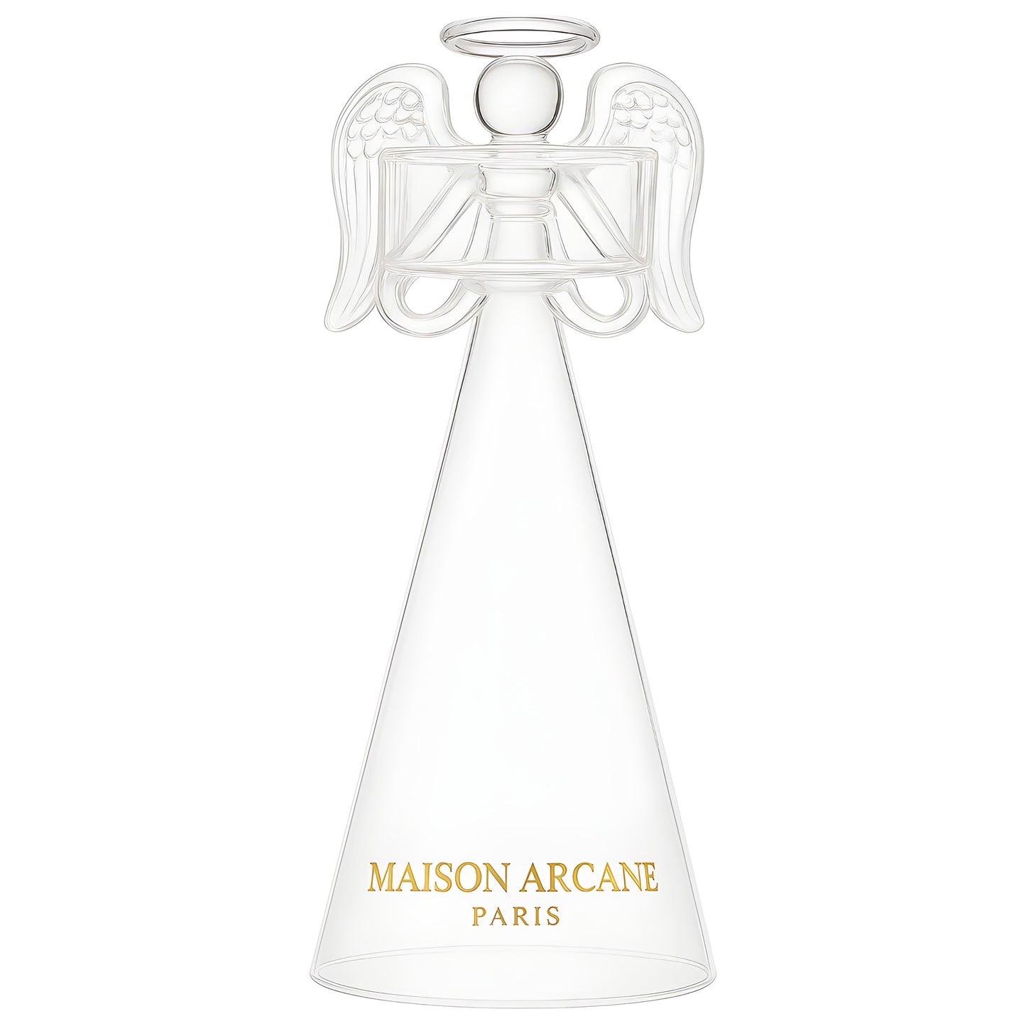 Bougeoir Ange des Cieux M en verre gravé, vue principale vue de face.