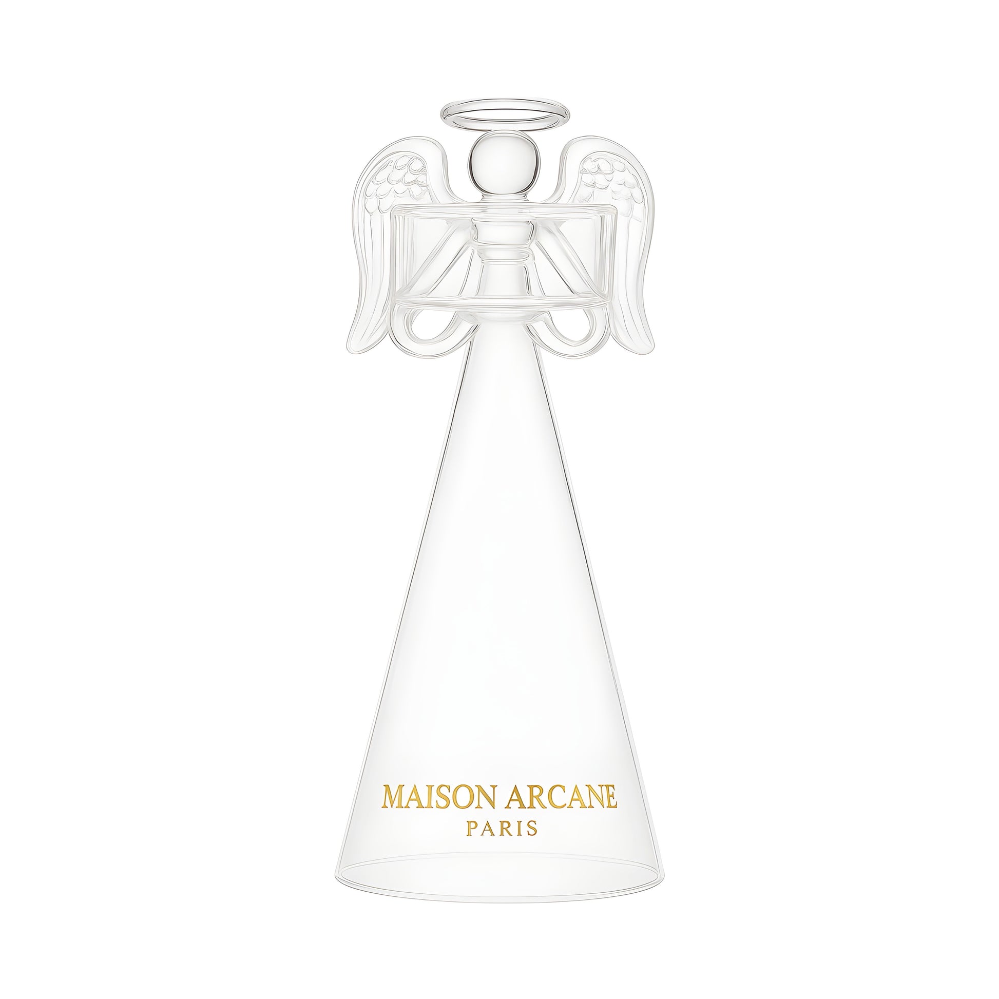 Bougeoir Ange des Cieux S en verre avec gravure céleste et lumière douce.