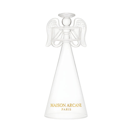 Bougeoir Ange des Cieux S en verre avec gravure céleste et lumière douce.