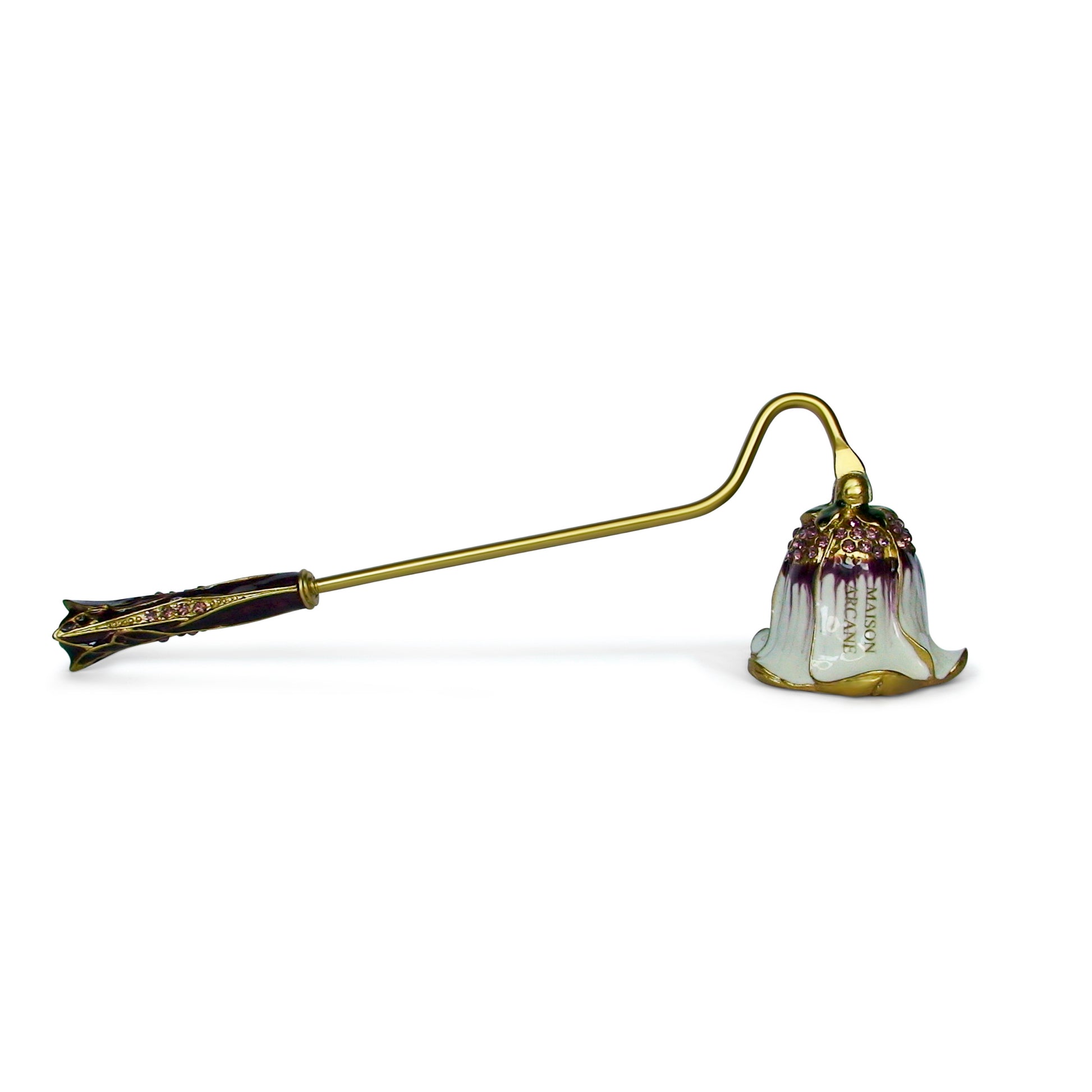 Éteignoir Crépuscule Pourpré avec design floral violet, vue principale du produit.