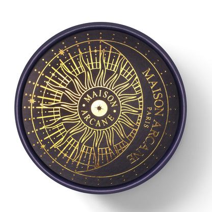 Packaging de bougie en cire de soja photographie vue de haut.