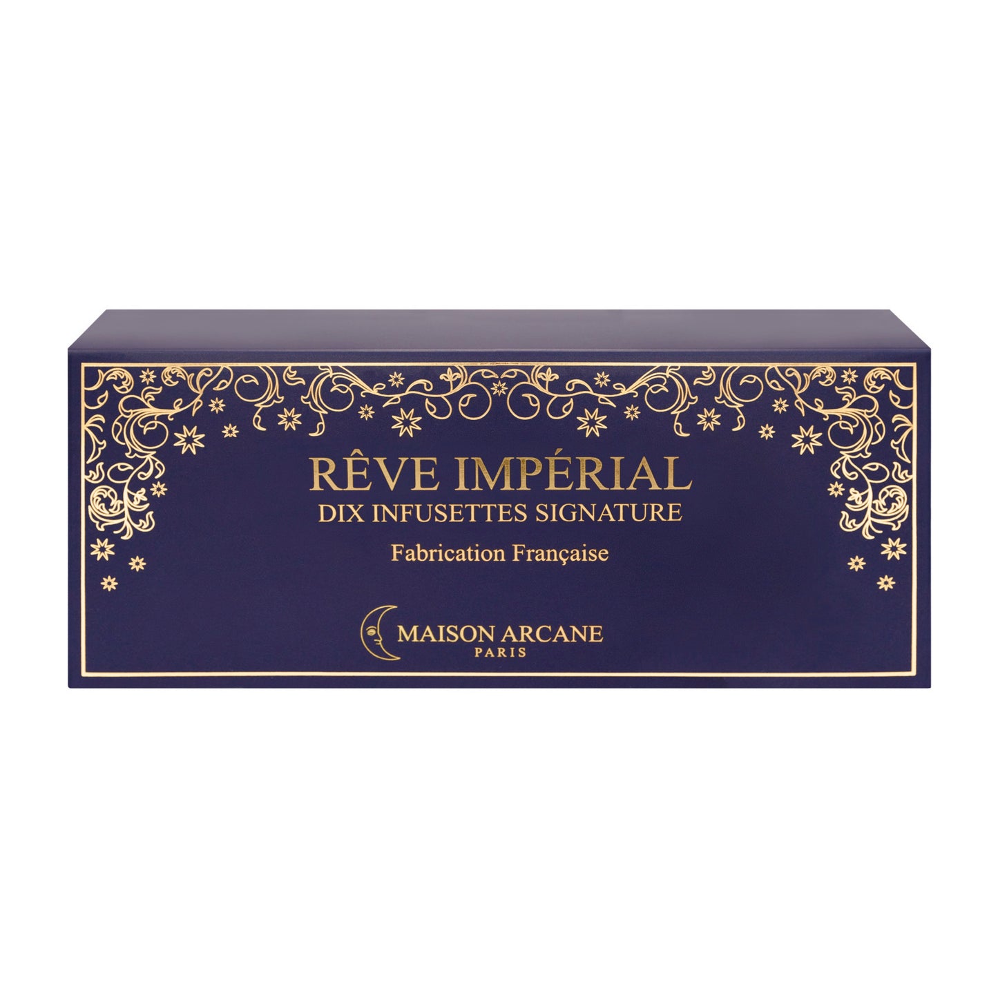 Thé noir parfumé Rêve Impérial de Maison Arcane, mélange riche en épices et feuilles d’Assam pour une infusion énergisante, coffret vue de face.